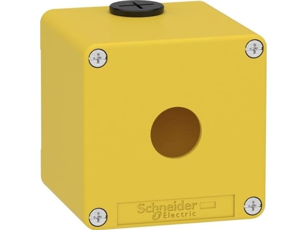 Harmony tom nødstopkasse i gul metal med 1 x Ø22 mm hul for trykknap og 2 x M20 forskruninger 80 x 8