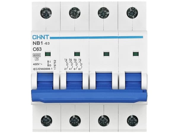 Chint 179752 NB1-63 4P C63 6kA DB Ledningssikkerhedsafbryder 4-napainen 63 A 240 V, 415 V
