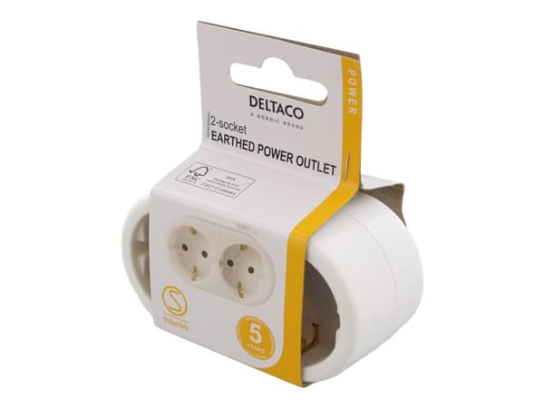 DELTACO - Effektband - jordad - AC 250 V - 3680 Watt - ingång: CEE 7/4 - utgångskontakter: 2 (2 CEE 7/3) - vit