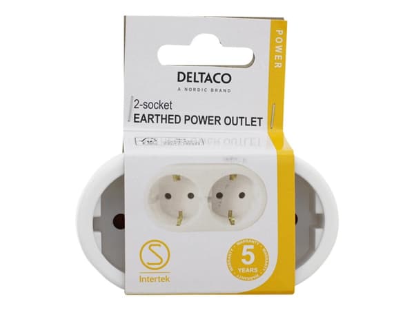 DELTACO - Effektband - jordad - AC 250 V - 3680 Watt - ingång: CEE 7/4 - utgångskontakter: 2 (2 CEE 7/3) - vit