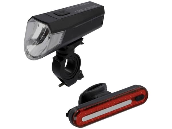 FISCHER sykkelbatteri LED-lyssett, 80 lux frontlys opp til 80 lux, kan byttes til 20/40 lux, 4 LED-er - 1 stk (50647)
