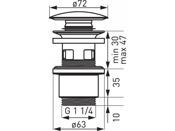 Ferro S288PPCB AVLØP/PLUGK KLIKK KERAMISK SVART MED OVERFLØM G5/4 POLYPROPYLEN // S. AVLØP KLAK-F-S288PPCB