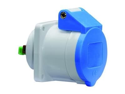 FIX-PRO CEE vägguttag infällt H6 230V 16A 3 polig blå rak fläns 62x62 mm, Quick Connect® IP44, polyam