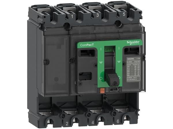 SCHNEIDER ELECTRIC Maksimalafbryder uden strømrelæ, ComPacT NSX250B, 25 kA ved 415 VAC 50/60 Hz, 250 A, 4 napaa