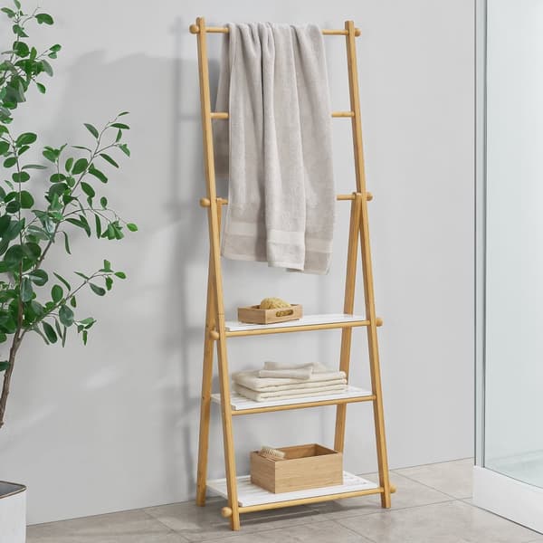 Badrumshylla Lapinjärvi med handdukshållare 152x53x31 cm bambu [en.casa]