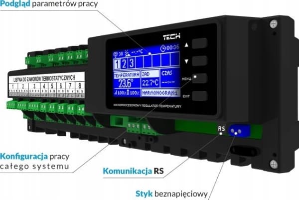 Tech L-7e kablet monteringslist for betjening av termostatventiler (8 seksjoner), hvit