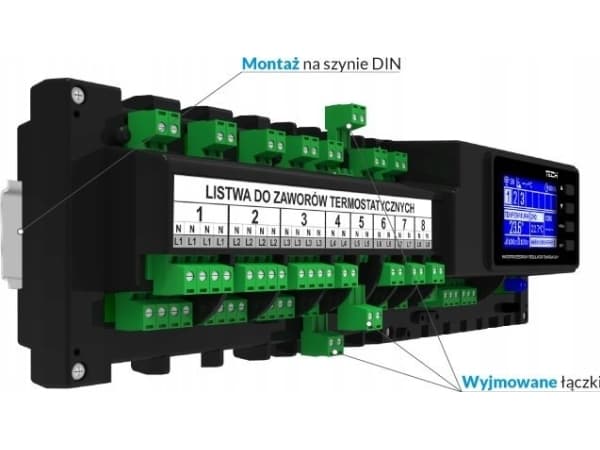 Tech L-7e kablet monteringslist for betjening av termostatventiler (8 seksjoner), hvit