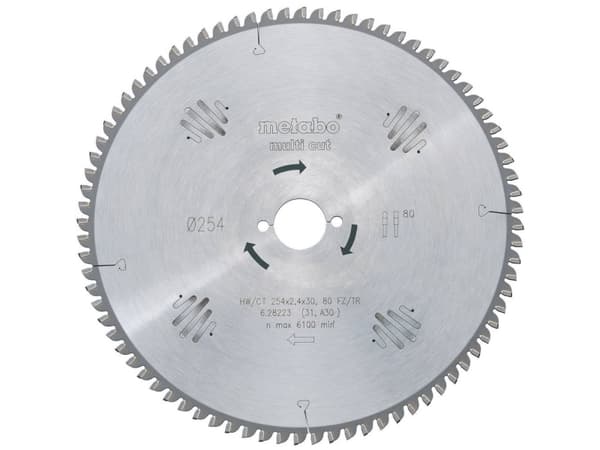 Terä kovametallipyörösahaan "multi cut" HW/CT 254 x30 80 FZ/TZ Metabo 628223000 254 x 30 mm 1,8 mm