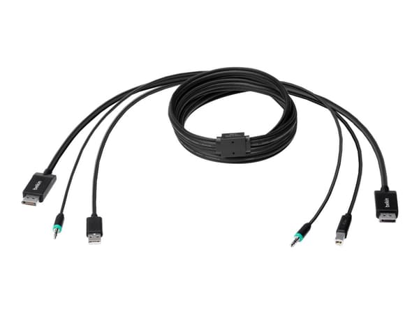 Belkin Secure KVM Combo Cable - Kabel för tangentbord/mus/video/ljud - TAA-kompatibel - USB, minijack, DisplayPort (hane) till mini-phone stereo 3.5