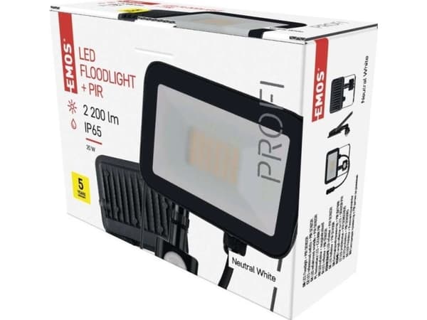 Emos flomlys LED flomlys Emos Profi PIR ZS2722 20W 2200lm 4000K IP65 PIR bevegelsessensor svart