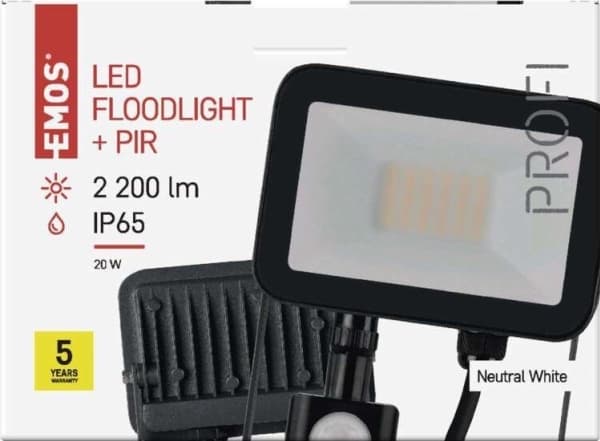 Emos flomlys LED flomlys Emos Profi PIR ZS2722 20W 2200lm 4000K IP65 PIR bevegelsessensor svart