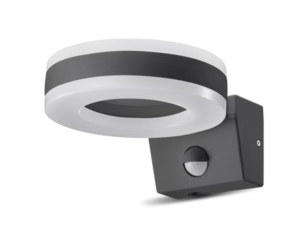 Maclean LED lamp, wall-mounted, with PIR sensor, PC+ALU, 20W, 1700lm, IP65, Neutral White 4000K, gray, MCE365