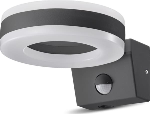 Maclean LED lamp, wall-mounted, with PIR sensor, PC+ALU, 20W, 1700lm, IP65, Neutral White 4000K, gray, MCE365