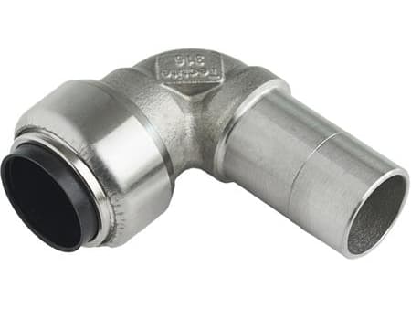 Roth vinkel 90° 15 mm muffe/nippel rustfri stål