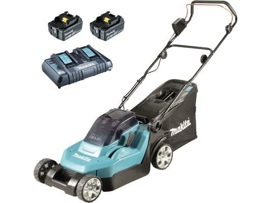 Makita DLM382CM2 - Gräsklippare - sladdlös - 18 V - 4 Ah - 2 batterier, laddare medföljer - 3700 vpm - 38 cm - 16.5 kg