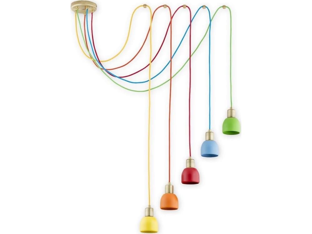 Hanging lamp Lemir Piu, overhang, 5 panels/patina + mix of colors