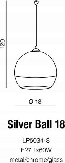Torino hengelampe Azzardo Silver Ball 18 1x60W E27 krom LP5034-S