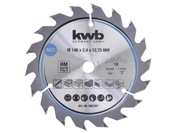 kwb 582357, Hårt träslag, Plast, Plywood, Mjuka träslag, 14 cm, 1,27 cm, Tungsten Carbide Tipped (TCT), 1,4 mm, 2,4 mm