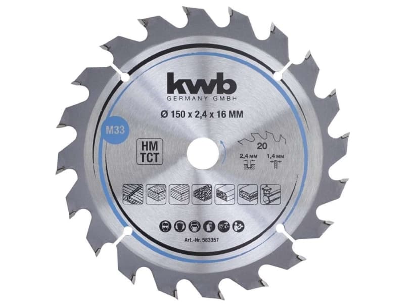 kwb 583357, Hårt träslag, Laminerad panel, Plywood, Mjuka träslag, 15 cm, 1,6 cm, Tungsten Carbide Tipped (TCT), 1,4 mm, 2,4 mm