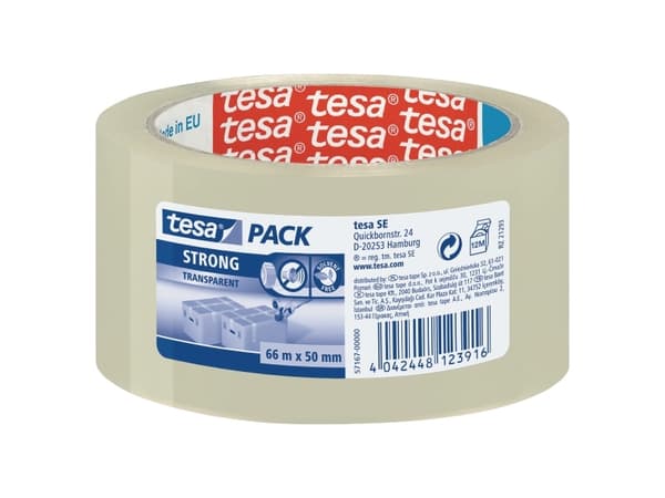 TESA Clear Strong, 66 m, Läpinäkyvä, Polypropeeni, Pahvi, 50 mm, 1 kpl
