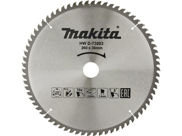 Skärskiva i aluminium MAKITA 260x30x2,8 70T 5°