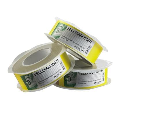 YELLOW-LINER tape 50 mm x25 m er en fleksibel dampspærretape, som anvendes til permanent samling af dampspærrefolie