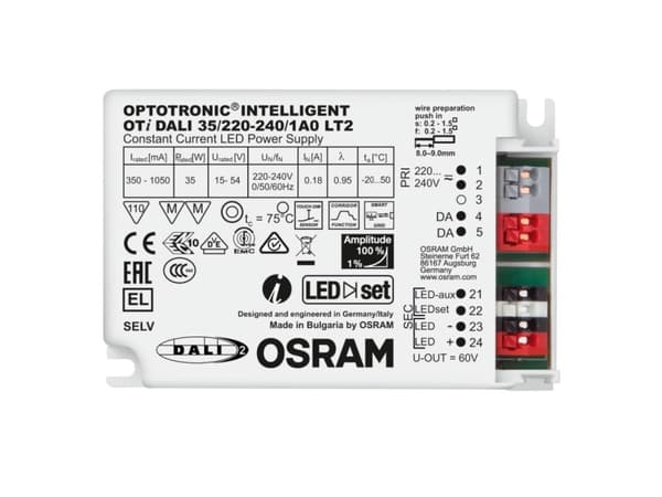Osram OTi DALI 35/220…240/1A0 LT2, 5,7 W, 100 000 t, -20 – 50 °C, 198 – 264 V, 50/60 Hz, 20 A