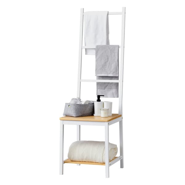 Klädbetjänt Juuka bambu 133x40x42 cm vit natur [en.casa]