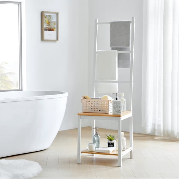 Klädbetjänt Juuka bambu 133x40x42 cm vit natur [en.casa]