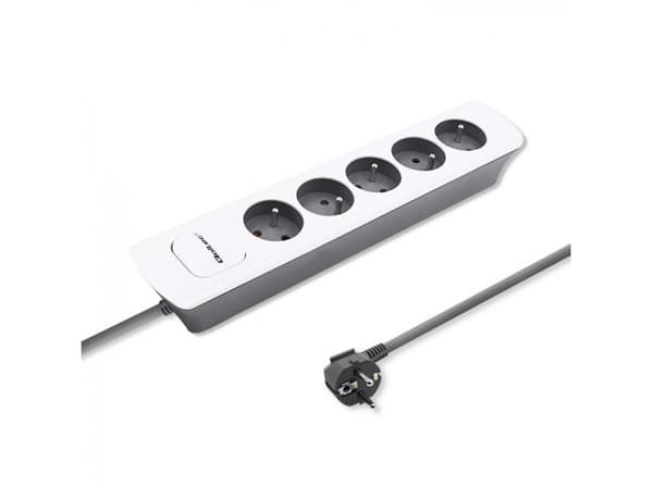 Qoltec - Effektband - AC 230 V - 3680 Watt - ingång: Typ E - utgångskontakter: 5 (5 x Typ E) - 1.8 m sladd - Europa - vitgrå