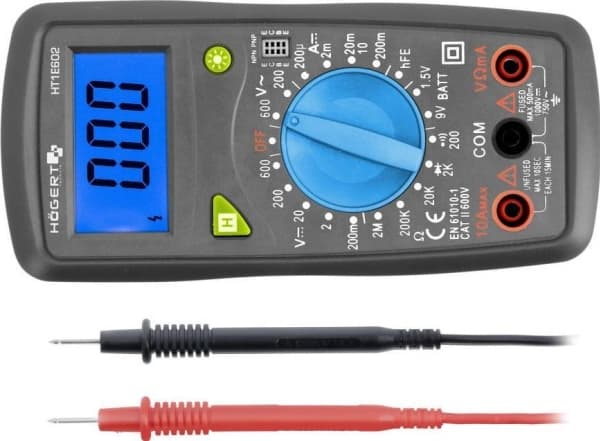 Hogert Technik Ht1E602 digitaalinen yleismittari 0-600 V 10 A