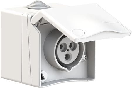 BALS CEE Vægstikdåse TH 250V 16A 3 polet H6 med klaplåg på dåse 90x90 mm IP44