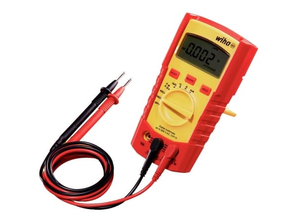 WIHA Digitaalinen yleismittari jopa 600 V AC/DC, automaattinen 40mA-10A AC/DC, taustavalaistu LCD-näyttö, ohuet mittauskärjet