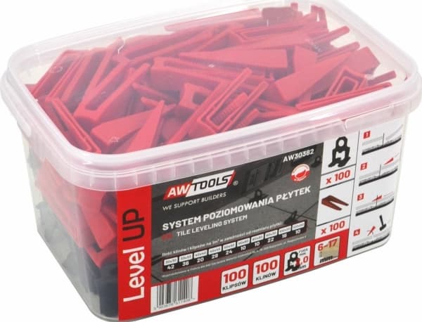 AWTOOLS LEVEL UP TILE NIVELLERINGSSYSTEM 2,0mm - 6-17mm - CLIP 100stk. + KILE 100stk.