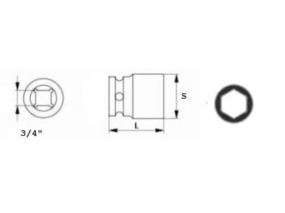 JS.SOCKET 6K 3/4" KORT 41mm
