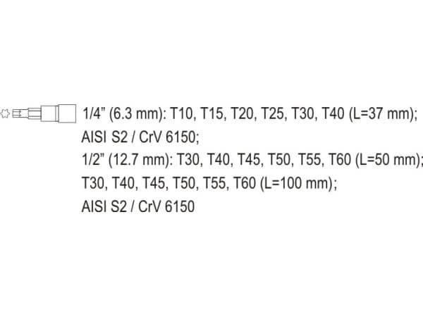 YATO TORX T10-T60 mm TORX TIP KEYS 18 stycken