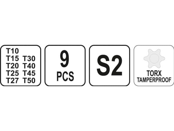 Yato YT-05615, L-torxavainsetti, T10, T15, T20, T25, T27, T30, T40, T45, T50, Harmaa, Hopea, Terästä, Polypropeeni (PP), Termoplastinen kumi (TPR), 2