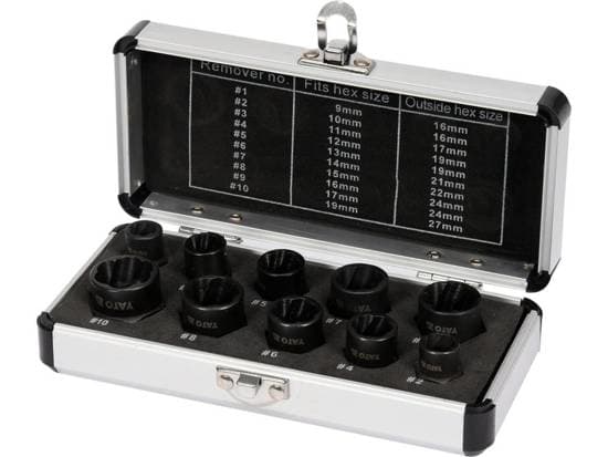 Yato YT-06031, Skrueuttrekkersett, Kull stål, Sort, 9,5 mm, 9 mm, 10 mm, 11 mm, 12 mm, 13 mm, 14 mm, 15 mm, 16 mm, 17 mm, 19 mm, Sort