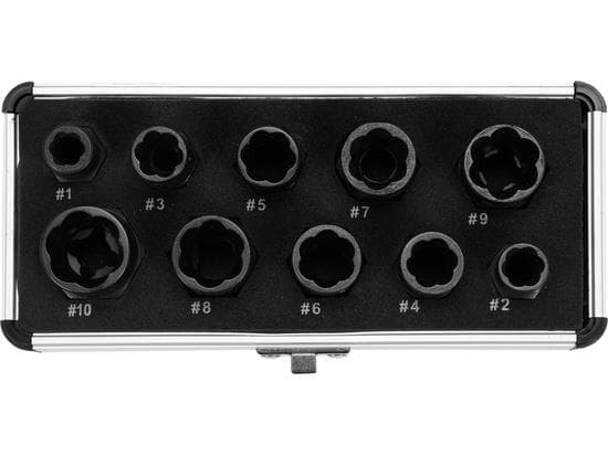 Yato YT-06031, Skrueuttrekkersett, Kull stål, Sort, 9,5 mm, 9 mm, 10 mm, 11 mm, 12 mm, 13 mm, 14 mm, 15 mm, 16 mm, 17 mm, 19 mm, Sort