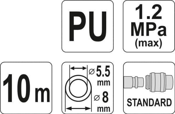 YATO PNEUMAATTINEN LETKU / SPIRAALILETKU 5.5mm x 8mm x 10m POLYURETAN