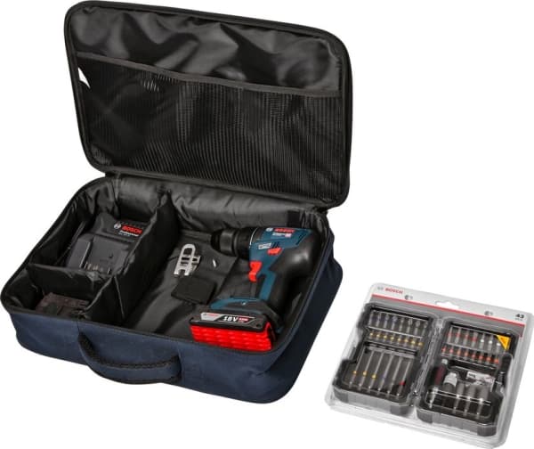 BOSCH BORBOR 18V 50/24Nm 2x2,0Ah BØRSTELØS GSR 18 V-50 + TILBEHØR 43 stk.