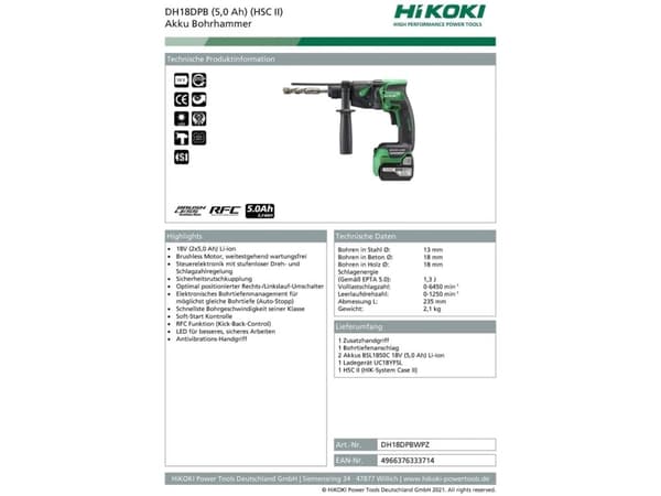 HIKOKI PORAVASARA 18V DH18DPBB