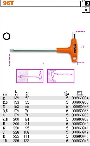 BETA TIGHT ANGLE IMBUS / SHOOTING KEYS WITH HANDLE 6mm