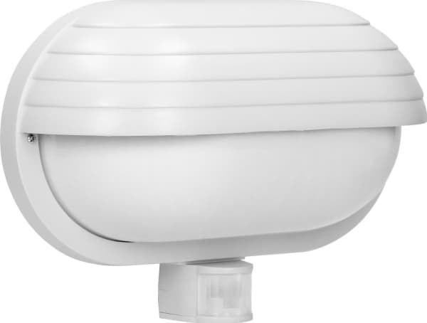 MUSAM, trädgårdsarmatur med rörelsesensor 180°, 1x60W, E27, IP44, med en lucka, plast, vit Symbol: LF-1/W EAN: 590825, LF-1/W