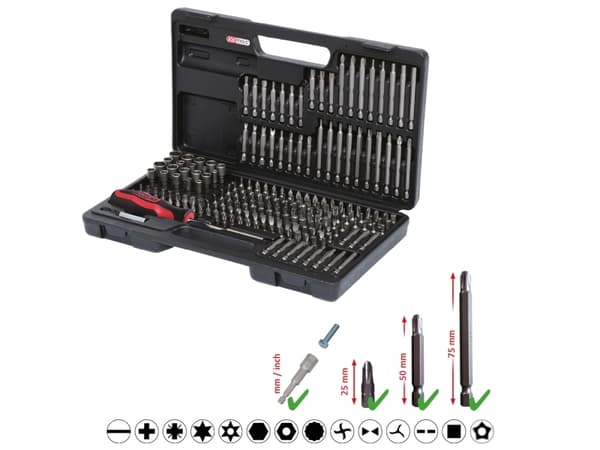 KS Tools 911.2008, 208 stykker, Nickel, DIN 3126, ISO 1173 - C 6,3, 25 mm, 2,22 kg, 25,4 / 4 mm (1 / 4")