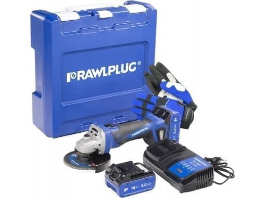 Rawlplug-sliper VINKELSLIPPER 18V; 125MM; 2x BATTERI 5,0AH; HURTIGLADER 6,5A - 1 stk