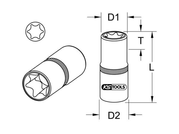 KS Tools 918.1276, Stikkontakt, 1/2", 1 hoder, Kromvanadiumstål, DIN 3120, ISO 1174, 38 mm