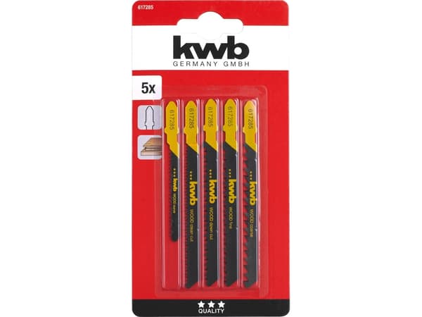 kwb 617285, Figursågblad, Spånskiva, Träfiberskiva, Mjukplast, Trä, Stål med hög kolhalt (HCS), Svart, Gul, 5 styck, Blåsa