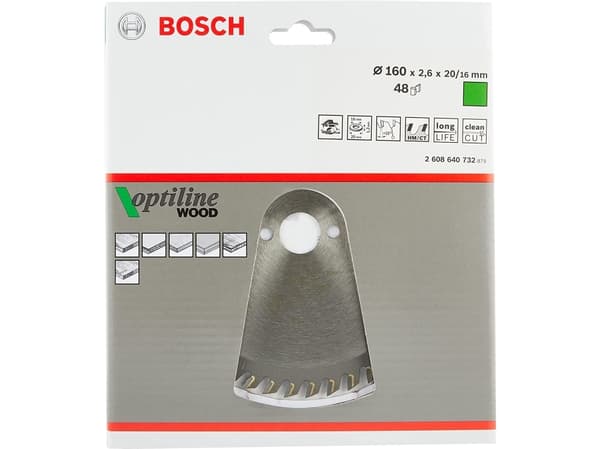 Bosch Optiline Wood - Sirkelformet sagblad - for tre - 160 mm - 48 tenner