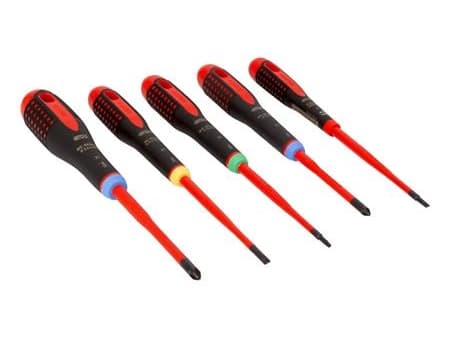 BAHCO Ergo 1000V ruuvimeisselisarja, jossa 5 osaa.LK, PZ ja Torx 10